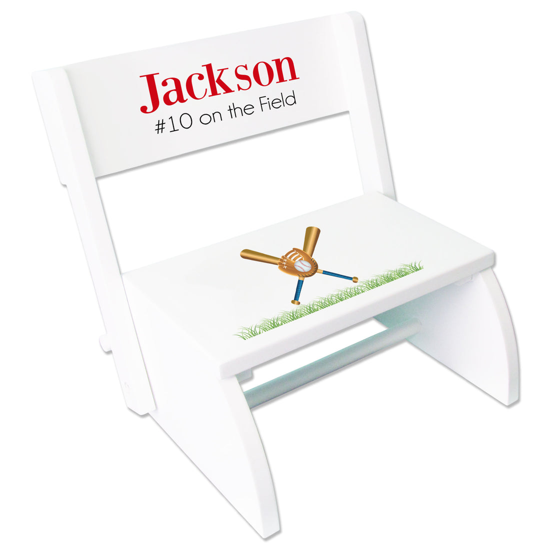 Personalized Baseball White Flip Stool - MyBambino.com