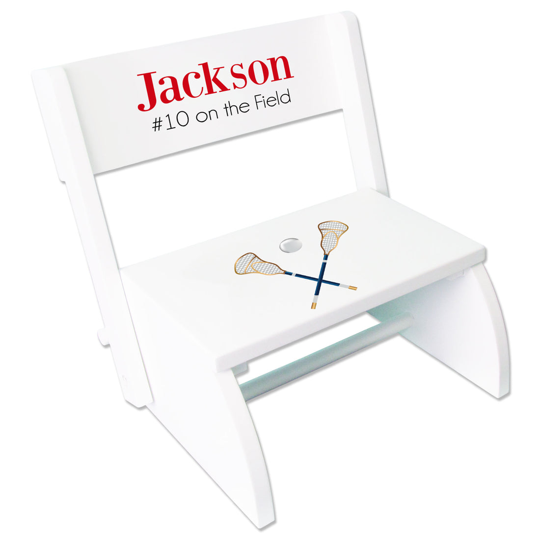 Personalized Lacrosse White Flip Stool