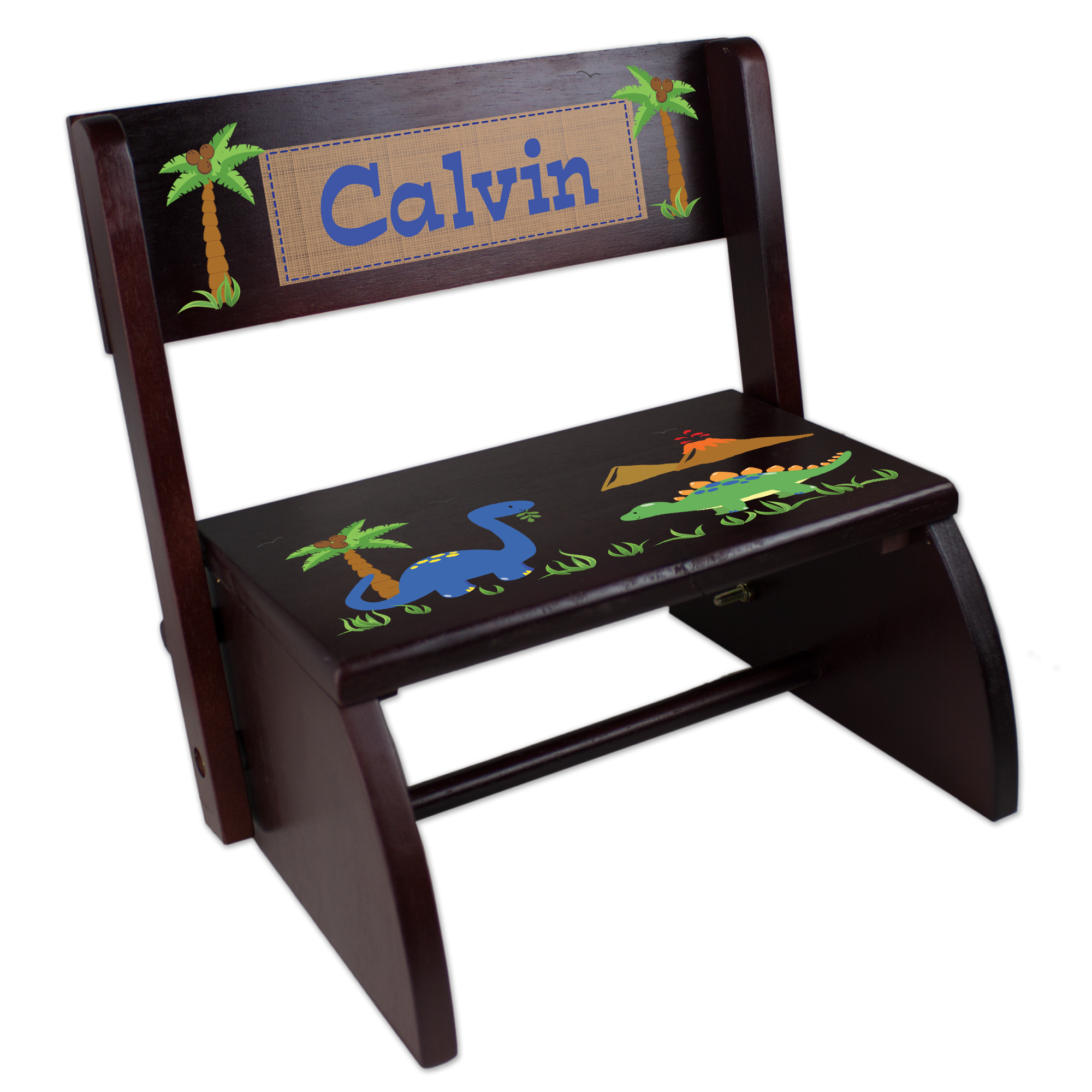 childs personalized dinosaur flip stool bench for boys