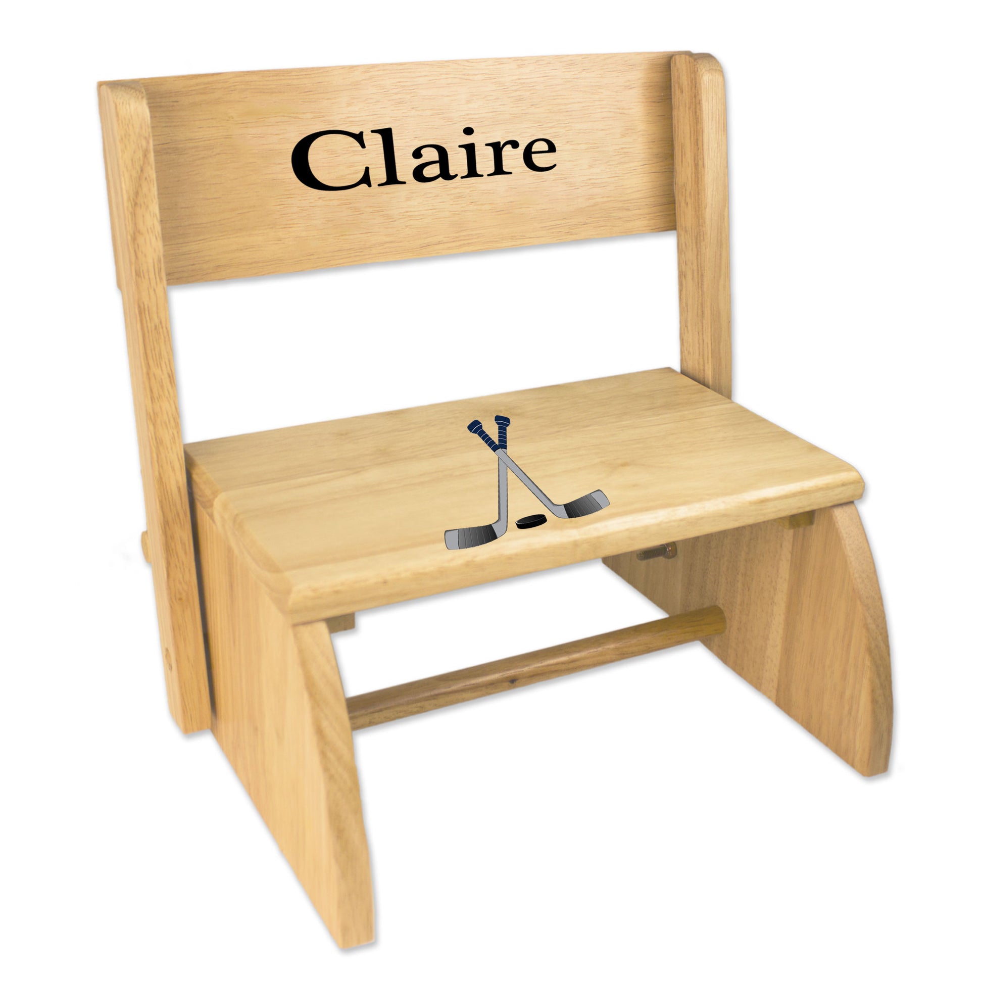 Personalized Ice Hockey Natural Flip Stool
