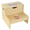Classic Teddy Bear Natural Wood Storage Step Stool - MyBambino.com