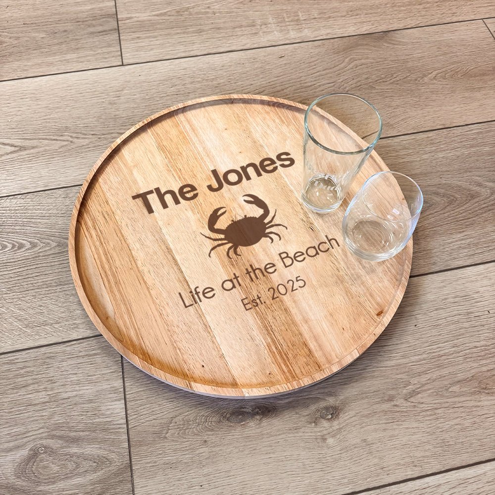 Custom Engraved Round Wood Tray - MyBambino.com
