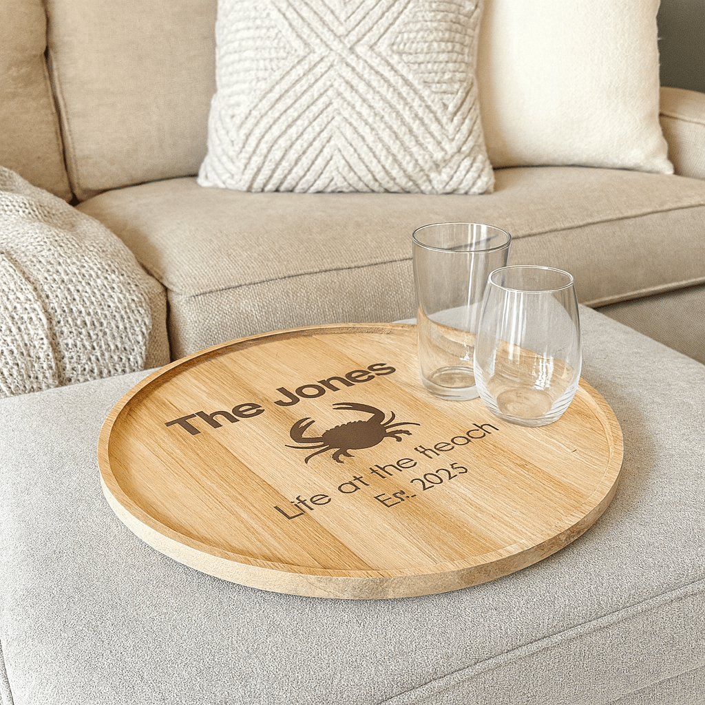 Custom Engraved Round Wood Tray - MyBambino.com