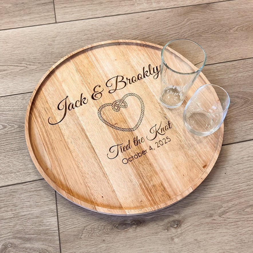 Custom Engraved Round Wood Tray - MyBambino.com