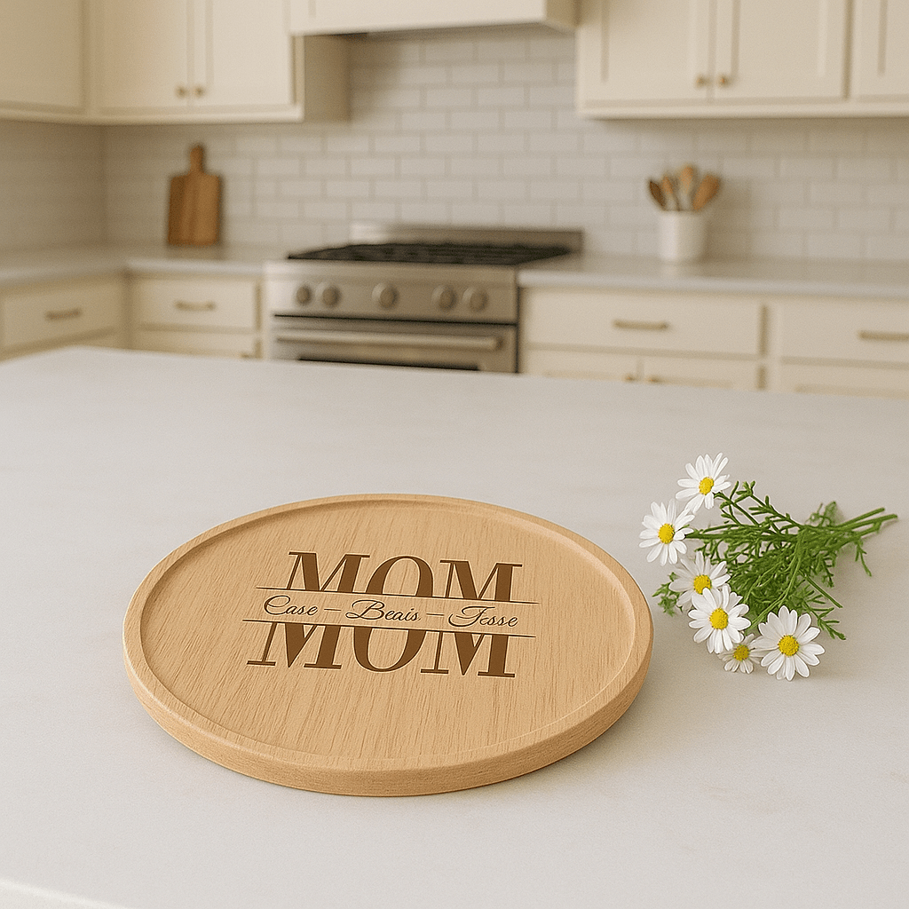 Split Monogram Engraved Round Wood Tray - MyBambino.com