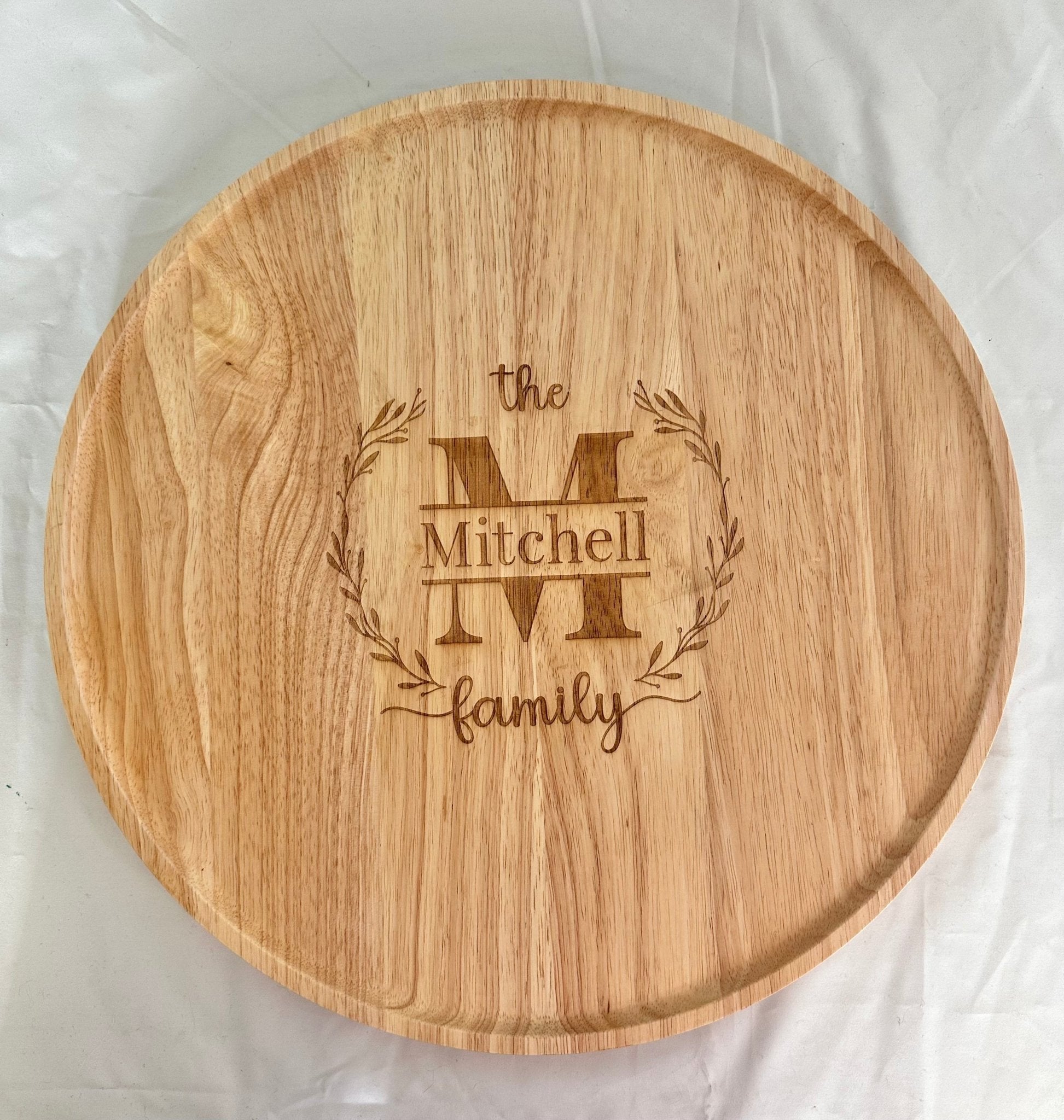 Custom Engraved Round Wood Tray - MyBambino.com