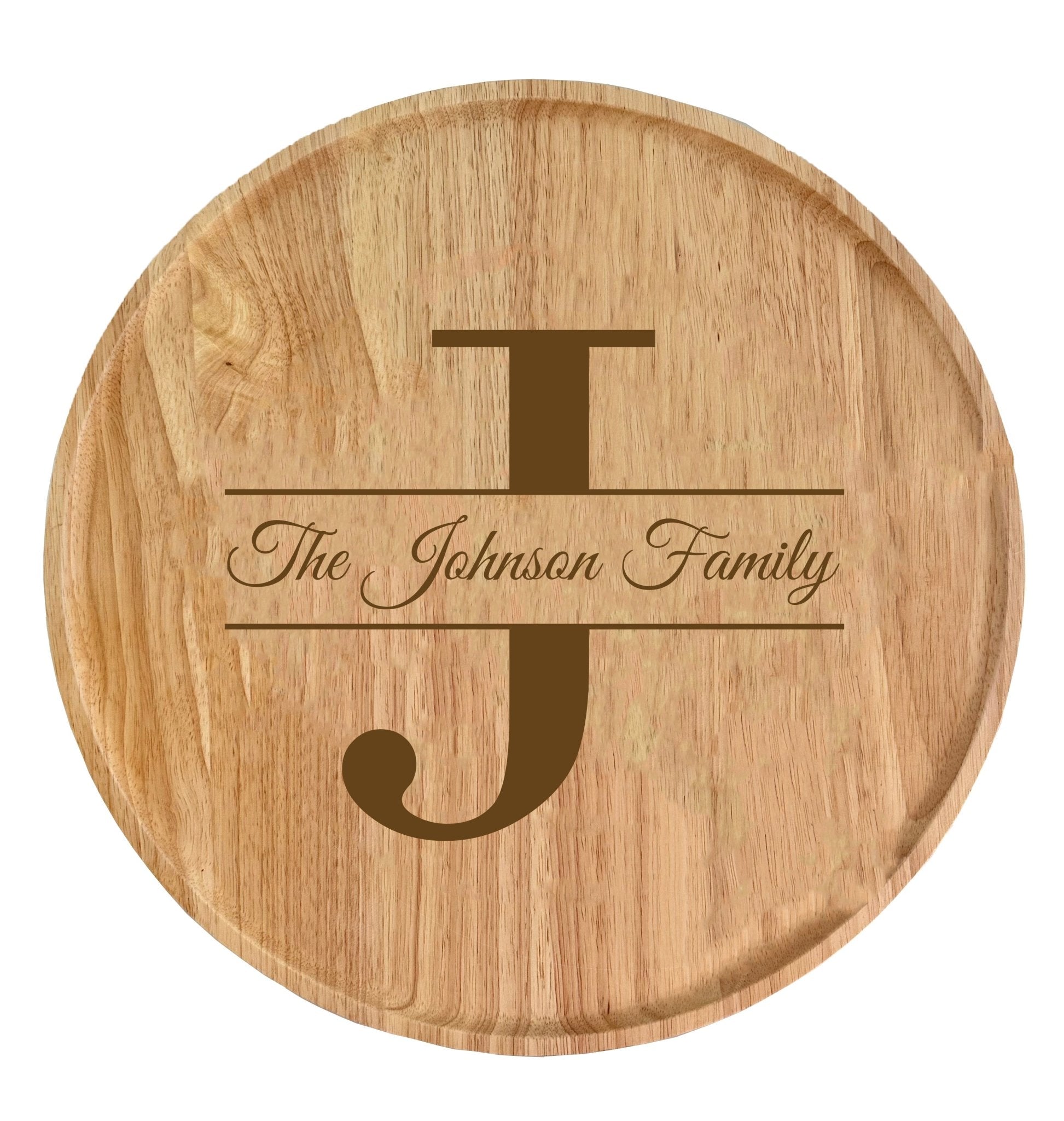 Split Monogram Engraved Round Wood Tray - MyBambino.com