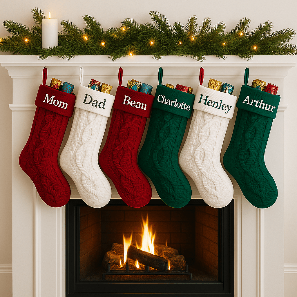 Embroidered Cable Knit Christmas Stocking - MyBambino.com