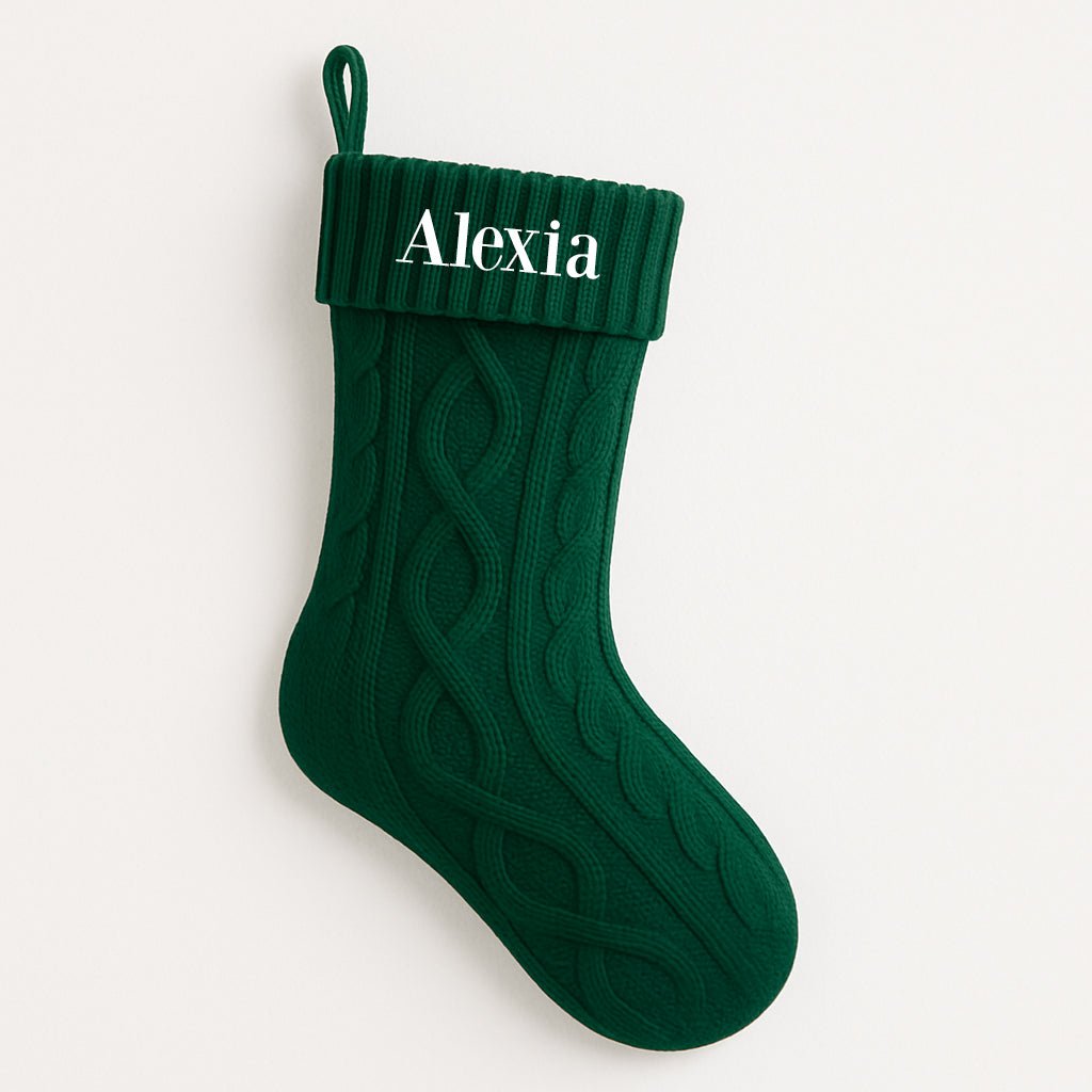 Embroidered Cable Knit Christmas Stocking - MyBambino.com