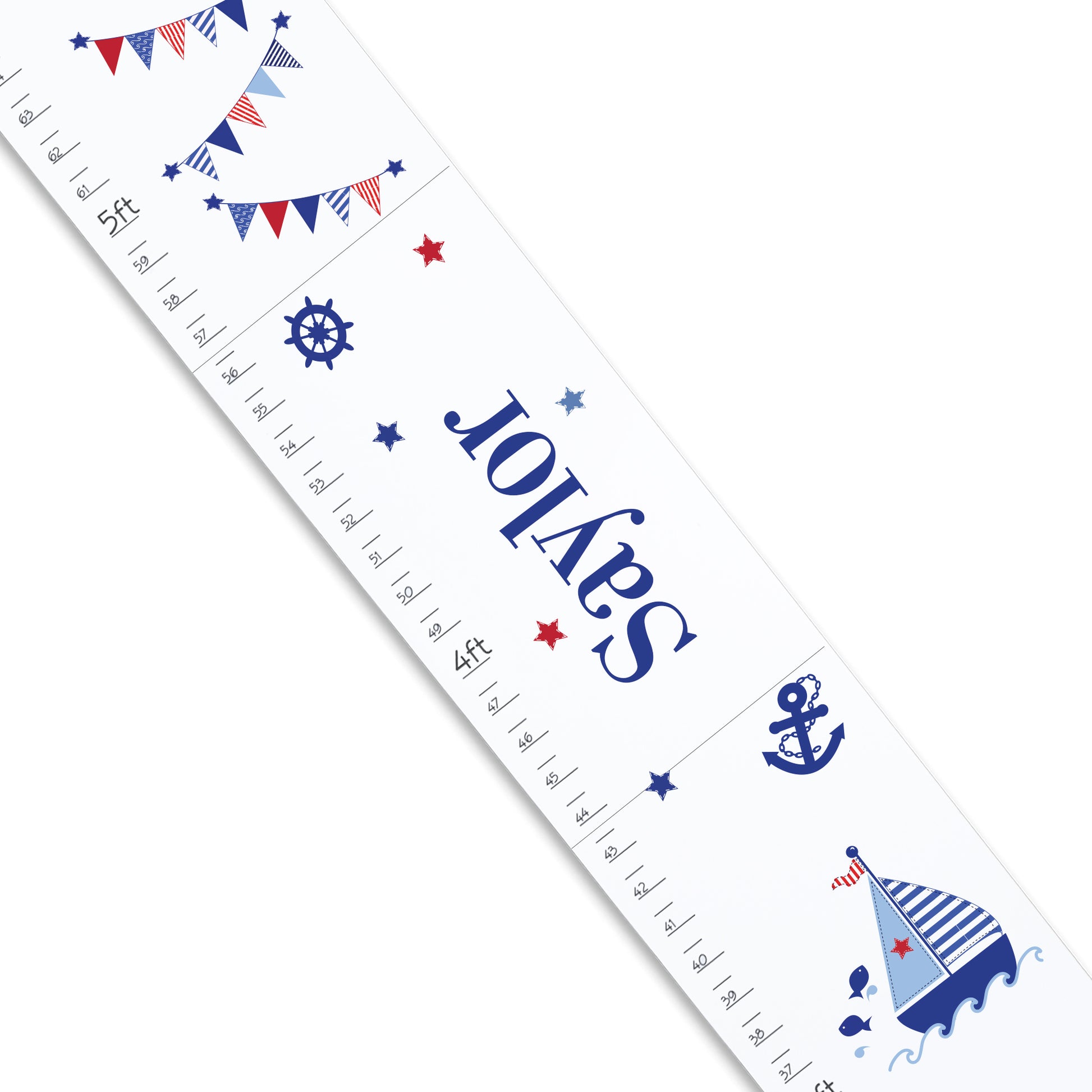 Personalized White sailboat Growth Chart ruler