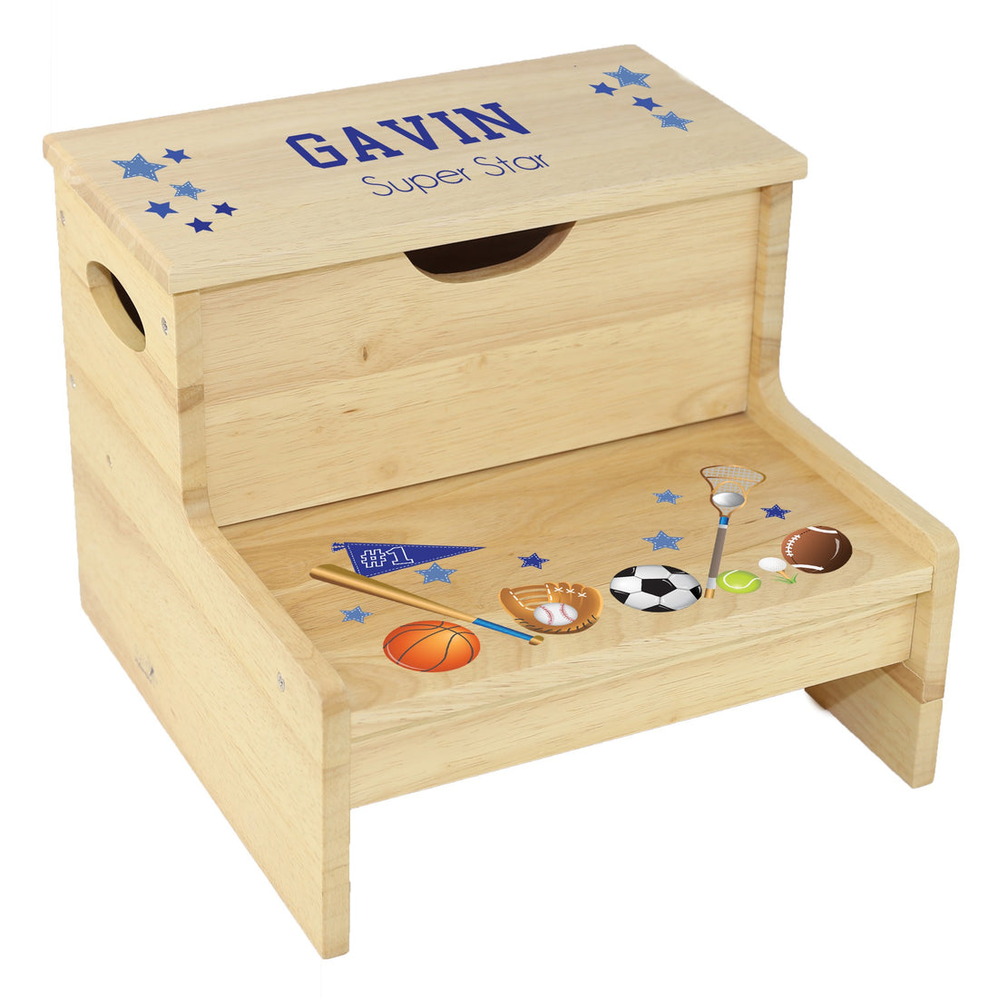 natural wood storage step stool sports design for boy