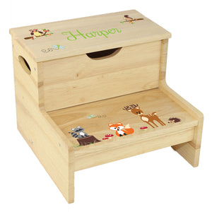 Personalized Woodland Natural Storage Step Stool