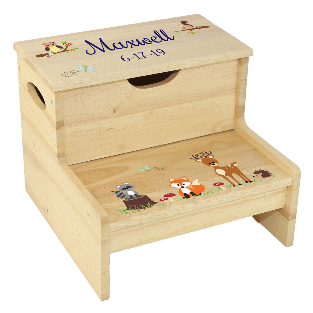 Personalized Woodland Natural Storage Step Stool