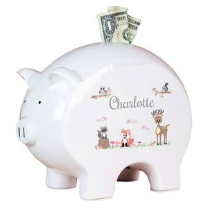 Personalized Piggy Bank - Gray Woodland
