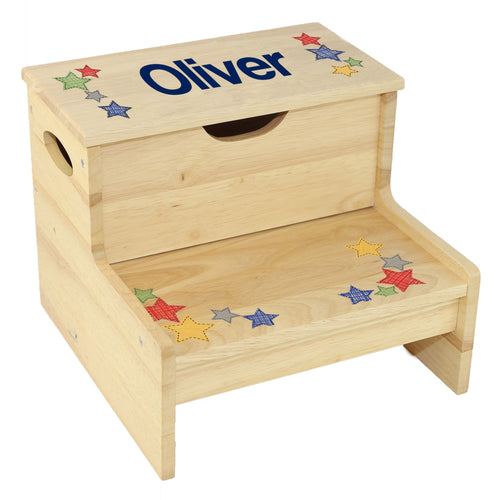 Wood Storage Stool - Stitched Stars