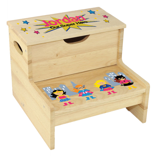 Wood Storage Stool - Girl Superhero