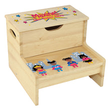 Wood Storage Stool - Girl African American Superhero