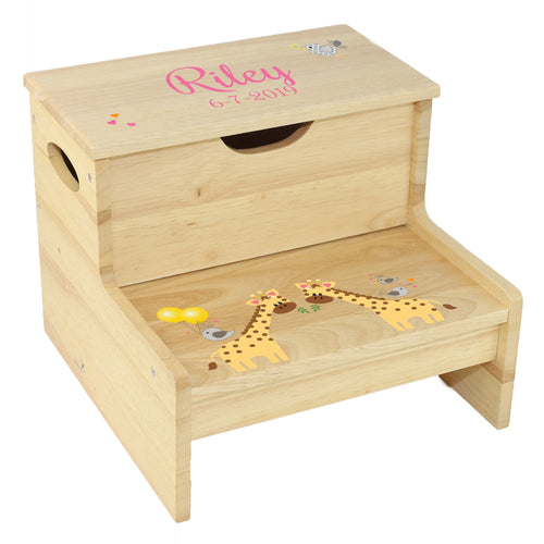 Wood Storage Stool - Giraffes