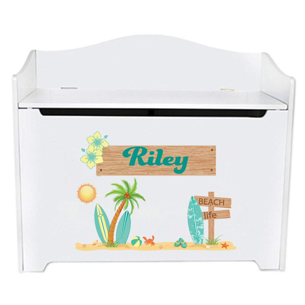 White Toy Box Bench - Surfs Up