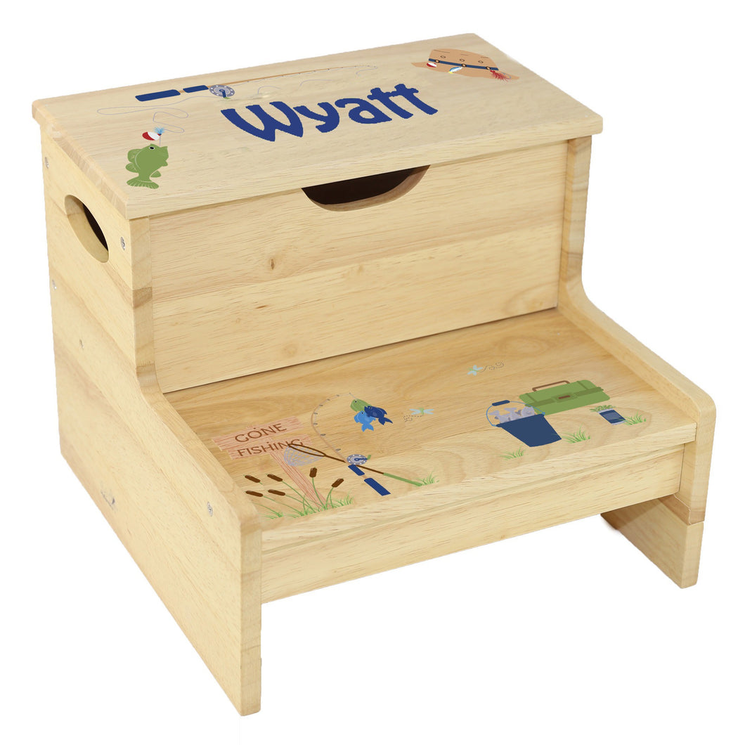 Wood Storage Stool - Gone Fishing