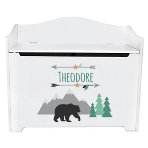 White Toy Box Bench - Mountain Bear