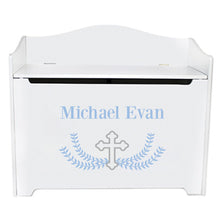 White Toy Box Bench - Cross Garland Lt Blue
