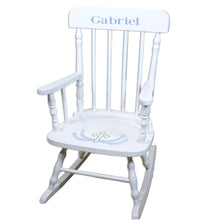 Lt Blue Cross White Spindle Rocking Chair
