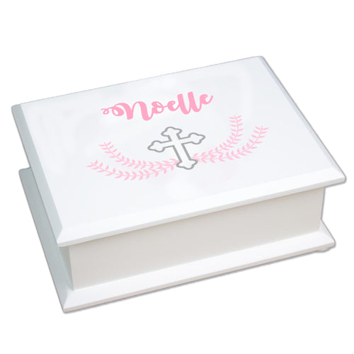 Personalized Lift Top Jewelry Box - Pink Cross