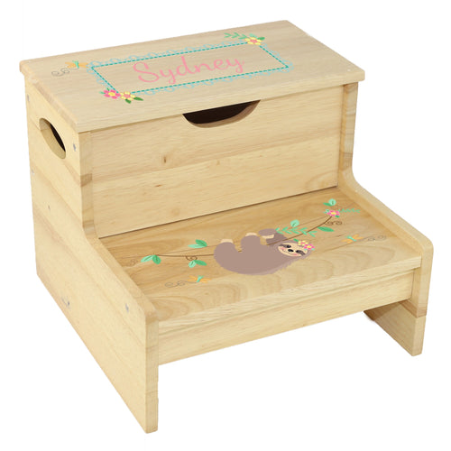 Wood Storage Stool - Floral Sloth