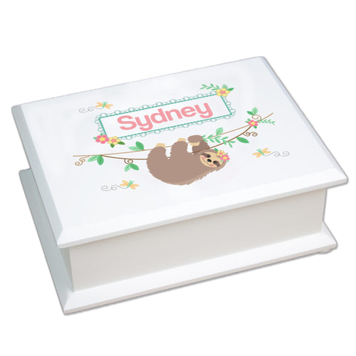 Personalized Lift Top Jewelry Box - Floral Sloth