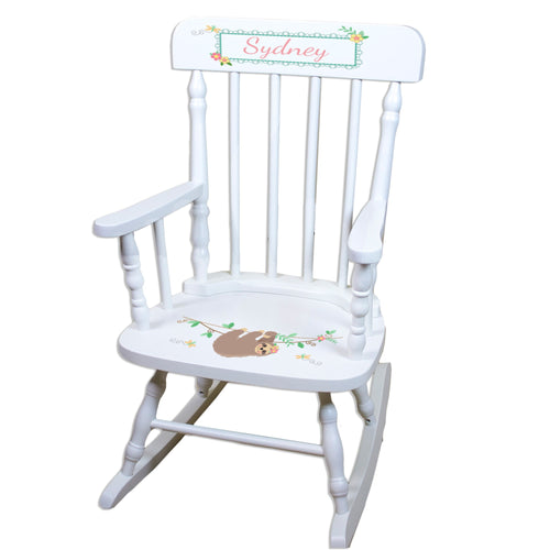 White Spindle Rocking Chair - Floral Sloth