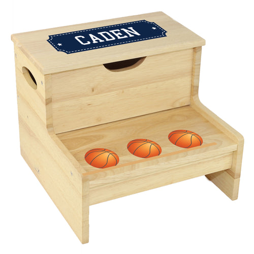 Wood Storage Stool - Basketballs