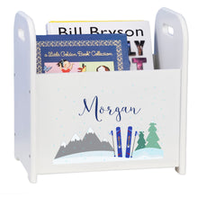 Personalized Book Caddy and Storage With Mountain Ski Design