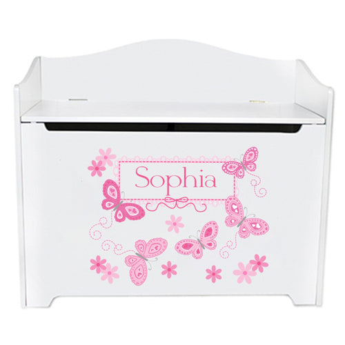 White Toy Box Bench - Butterflies Pink