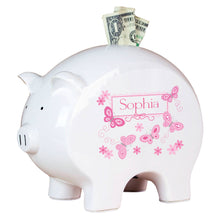 Personalized Piggy Bank - Pink Butterflies