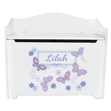 White Toy Box Bench - Butterflies Lavender