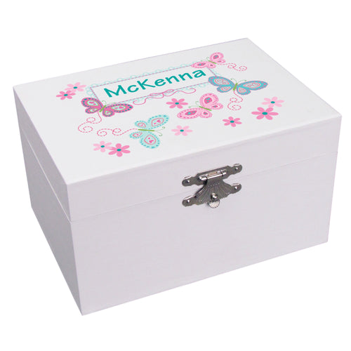 Aqua Pink Butterflies Ballerina Jewelry Box