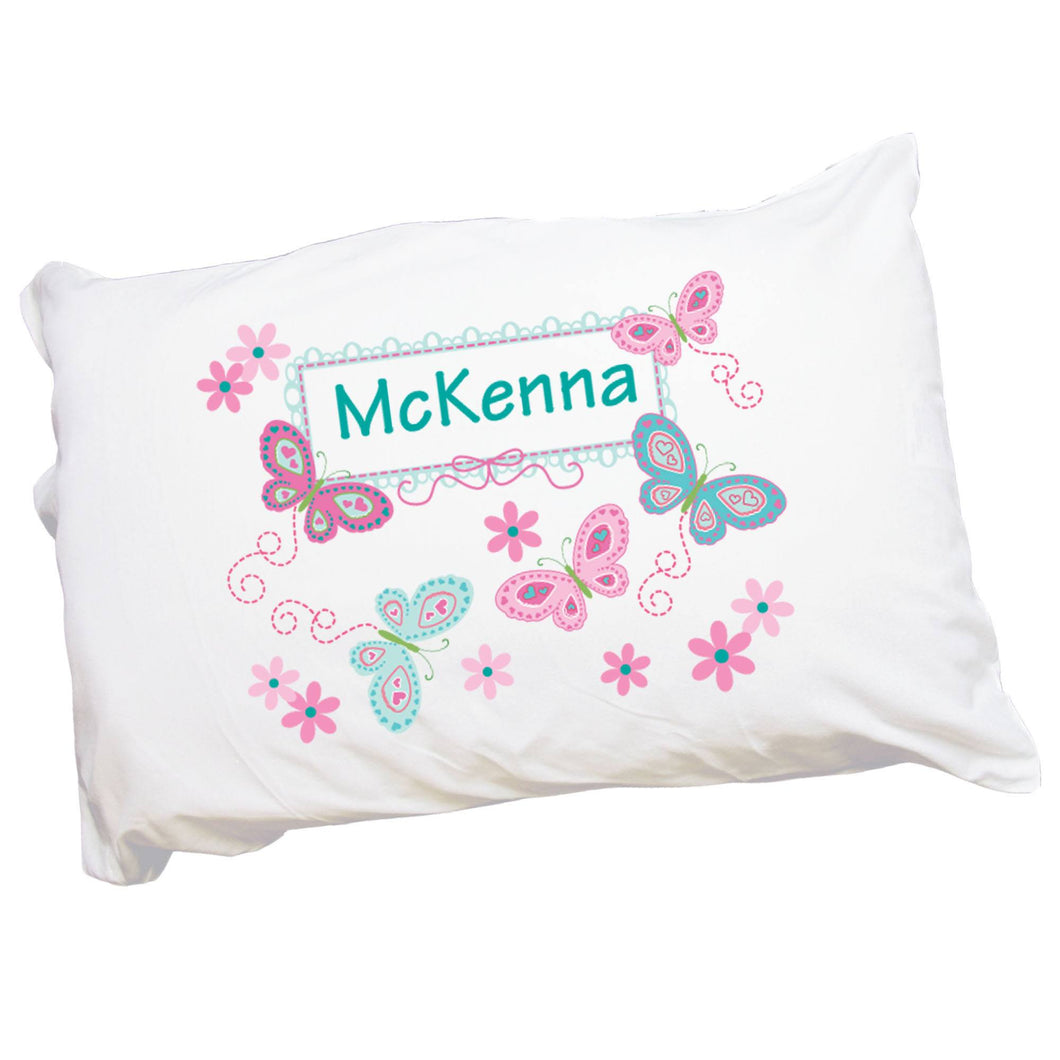 Girl's Aqua and Pink Butterflies Pillowcase