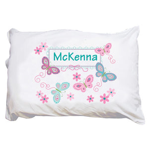 Girl's Aqua and Pink Butterflies Pillowcase