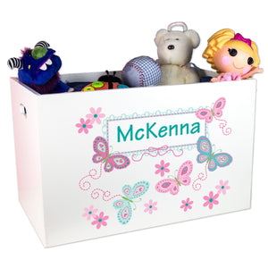Open Top Toy Box - Butterflies Aqua Pink