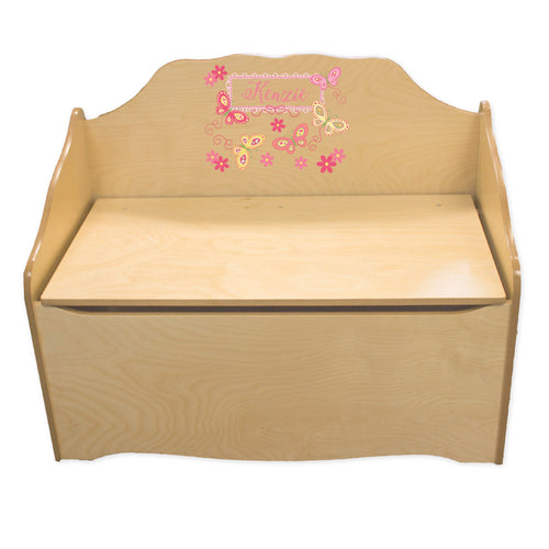 Personalized Butterflies yellow pink Natural Toy Chest