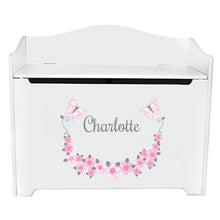 White Toy Box Bench - Pink Gray Butterflies