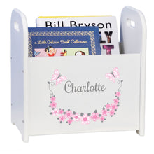 Personalized Pink Gray Butterflies White Book Caddy