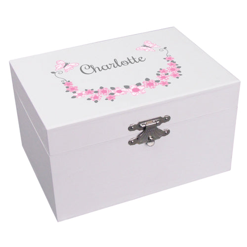 Pink Gray Butterfly Ballerina Jewelry Box