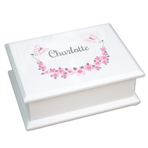 Lift Top Jewelry Box - Butterfly Garland Pink Gray