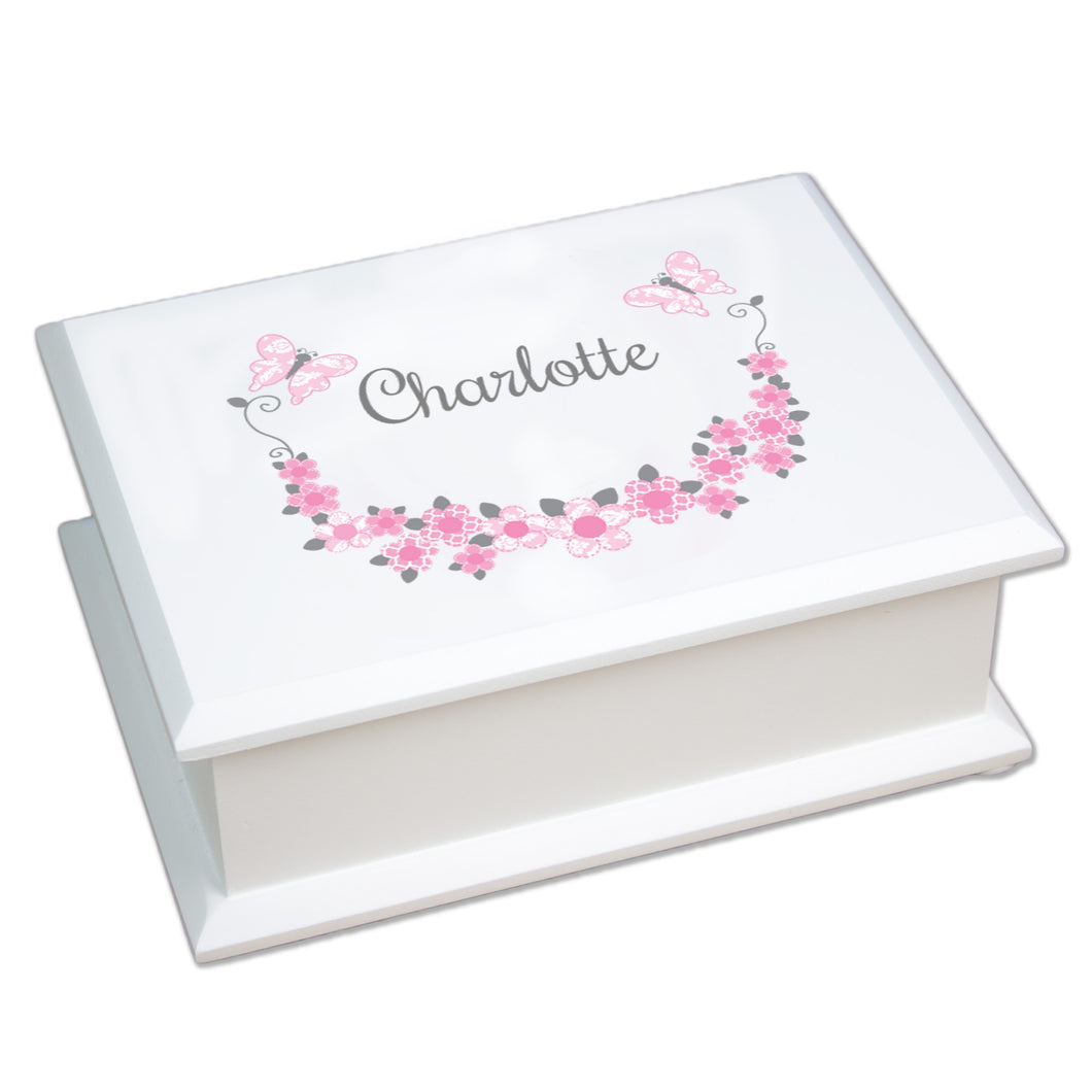 Lift Top Jewelry Box - Butterfly Garland Pink Gray