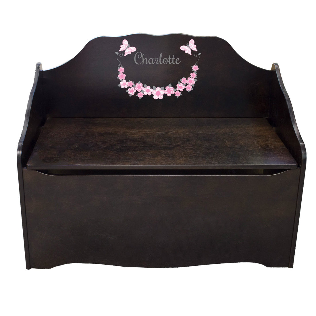 Personalized Pink and Gray Butterflies Espresso Toy Chest