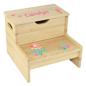 Wood Storage Stool - Mermaid red hair