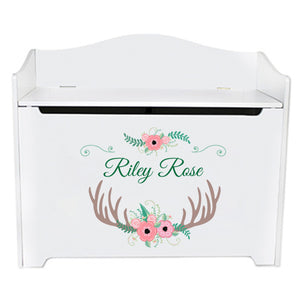 White Toy Box Bench - Floral Antler