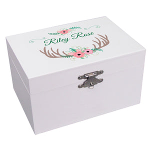 Floral Antler Musical Ballerina Jewelry Box